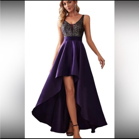 Ever-Pretty Women's Glitter V-Neck A-line High-Low Satin Formal Dress NWT 3XL - Picture 1 of 12
